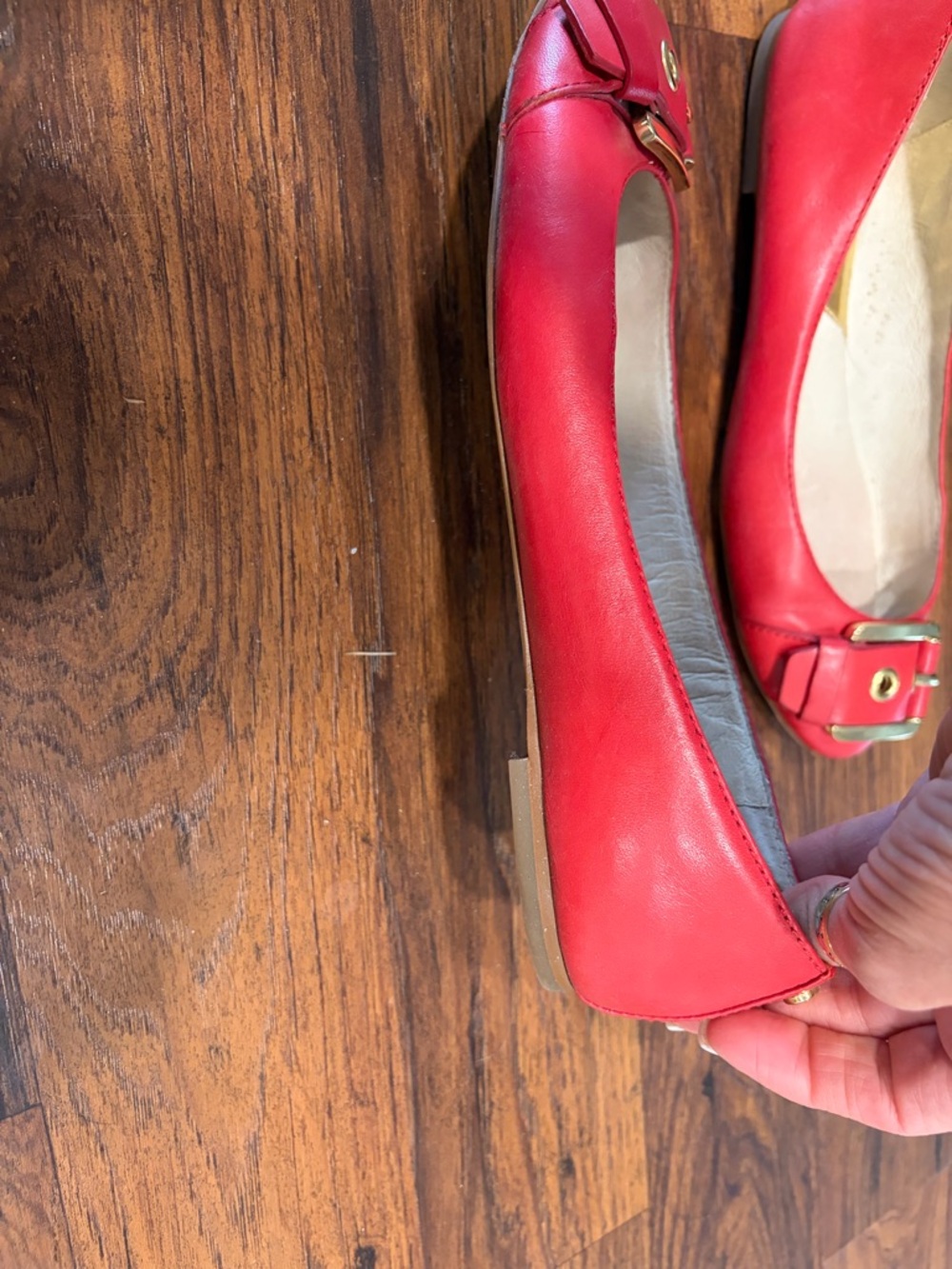 Michael Kors Red Leather Buckle Detail Flats - Picture 8 of 8
